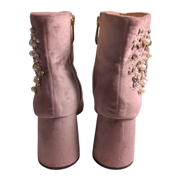ZARA Pink Suede Jewel and Pearl Encrusted Boots Booties SZ 38 / US 7 - Picture 4 of 8